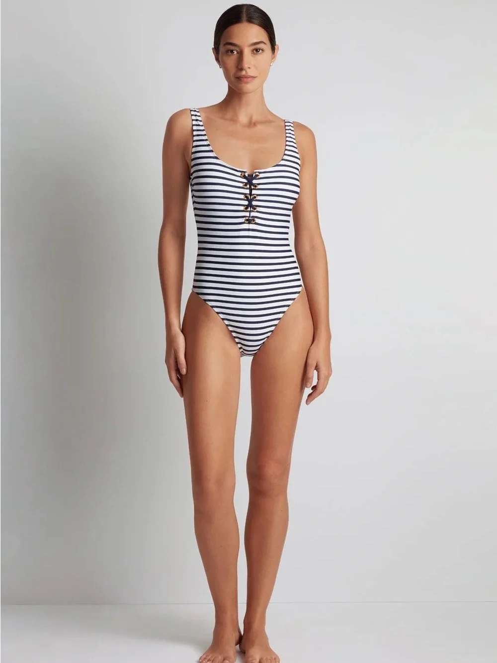 NWT Lauren Ralph Lauren Striped Lace-Up One Piece Sz 16